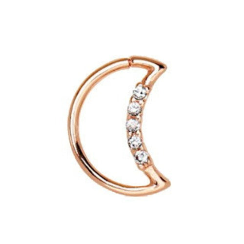 Annealed Rose Gold Jeweled Crescent Moon Cartilage Earring | Fashion Hut Jewelry