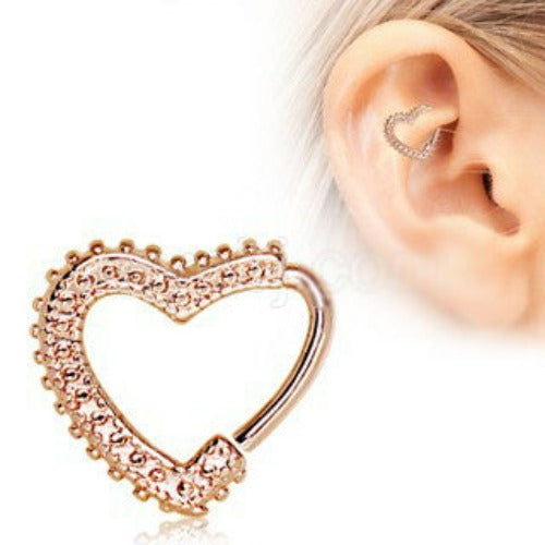 Rose Gold Annealed Ornamental Heart Cartilage Earring | Fashion Hut Jewelry