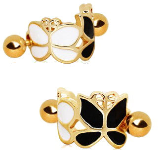 Gold Plated Black and White Butterfly Cartilage Ear Cuff | Fashion Hut Jewelry