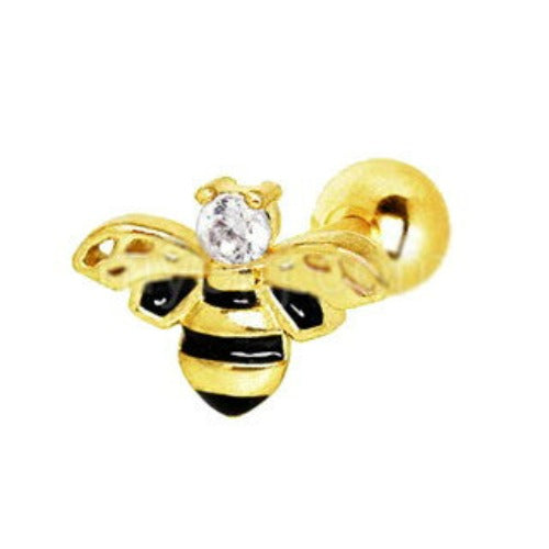 Yellow Gold Jeweled Bumblebee Cartilage Earring | Fashion Hut Jewelry