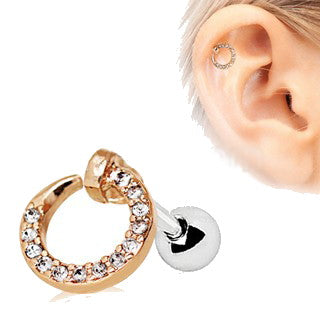 Rose Gold Jeweled Circular Ring Cartilage Earring | Fashion Hut Jewelry