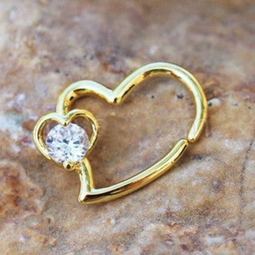 Gold Heart Cartilage Earring with Jeweled Heart | Fashion Hut Jewelry