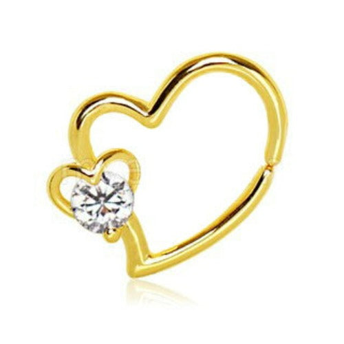 Gold Heart Cartilage Earring with Jeweled Heart | Fashion Hut Jewelry