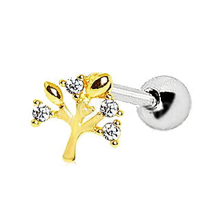 Yellow Gold Sparkling Tree of Life Cartilage Earring | Fashion Hut Jewelry