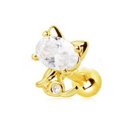 Gold Jeweled Kitty Cat Cartilage Earring | Fashion Hut Jewelry