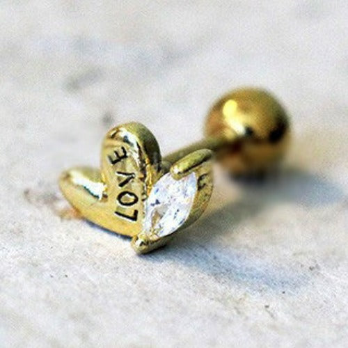 Gold Lovely Heart Cartilage Earring | Fashion Hut Jewelry