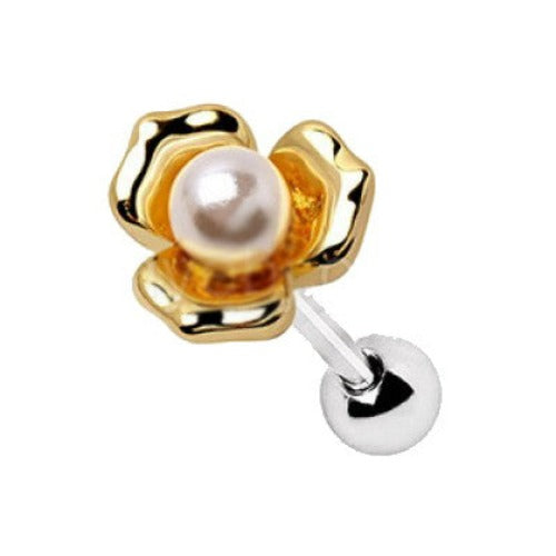 Gold Plated Pearl Flower Cartilage Earring | Fashion Hut Jewelry