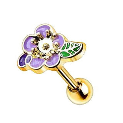 Gold Plated Lavender Flower Cartilage Earring | Fashion Hut Jewelry