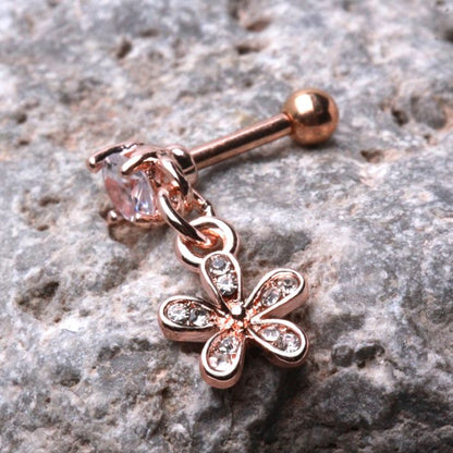 Rose Gold Plated Cartilage Earring with Flower Dangle