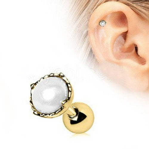 Gold Crown Pearl Cartilage Earring | Fashion Hut Jewelry