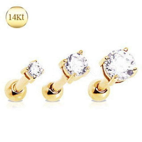 14Kt Yellow Gold Clear Prong Set CZ Cartilage Earring | Fashion Hut Jewelry