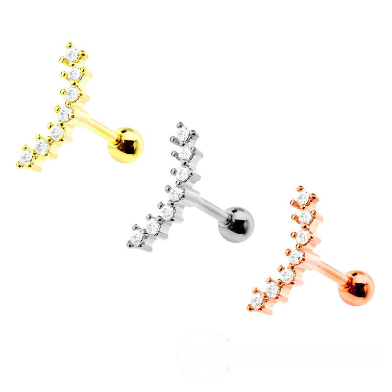 316L Surgical Stainless Steel Cartilage Barbell with Bended Gem - Fashion Hut Jewelry
