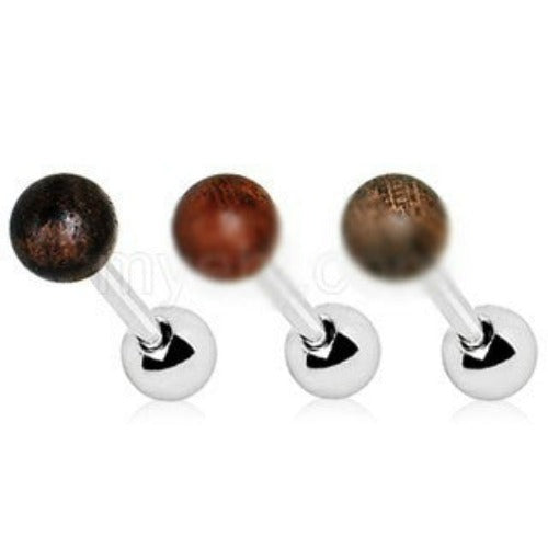 Natural Organic Wood Ball Cartilage Stud Earring | Fashion Hut Jewelry