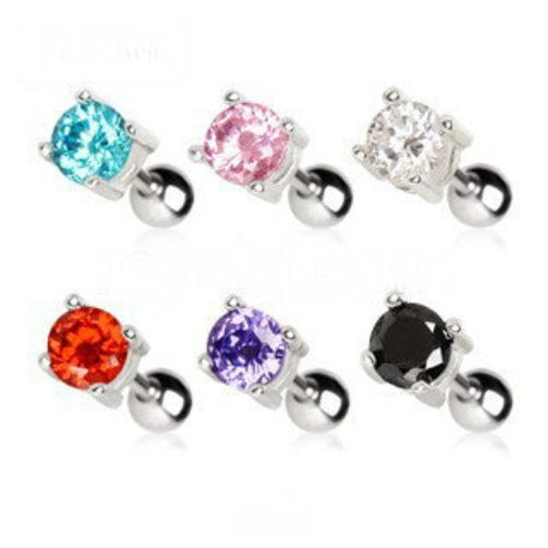 316L Surgical Steel Prong Set Round CZ Cartilage Earrings - Fashion Hut Jewelry