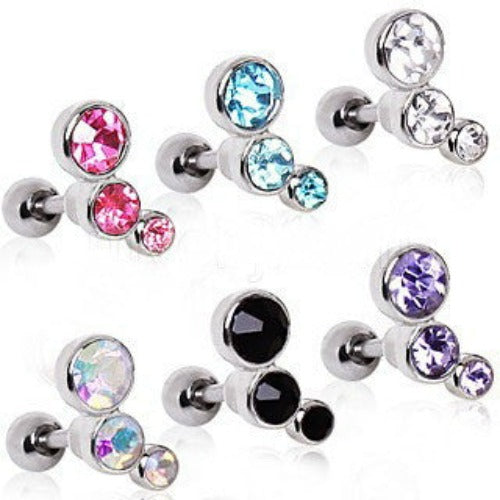 316L Surgical Steel Triple Round CZ Cartilage Earring | Fashion Hut Jewelry