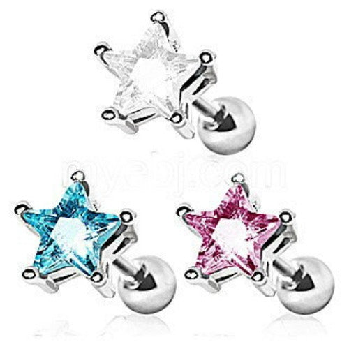 316L Surgical Steel Star CZ Stud Cartilage Earring | Fashion Hut Jewelry