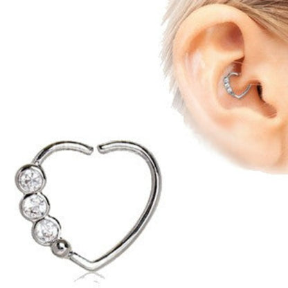 316L Stainless Steel Triple CZ Heart Annealed Cartilage Earring | Fashion Hut Jewelry
