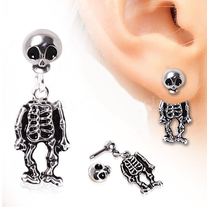 Pair of 316L Surgical Steel Two-Piece Skeleton Dangle Earrings | Fashion Hut Jewelry