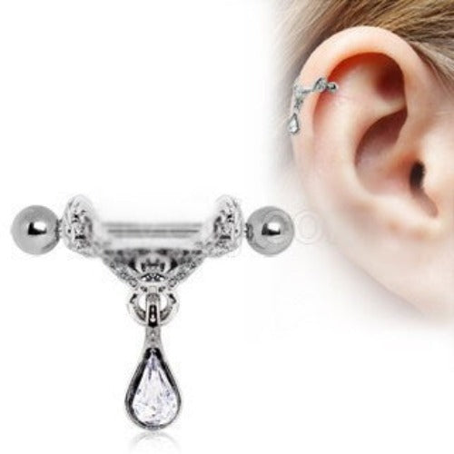 Celtic Floral Tiara Ear Cuff with Tear Drop Dangle | Fashion Hut Jewelry