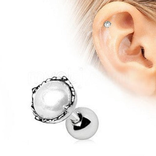 316L Stainless Steel Crown Pearl Cartilage Earring - Fashion Hut Jewelry