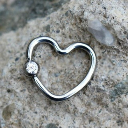 316L Stainless Steel Heart Captive Bead Ring with Clear CZ | Fashion Hut Jewelry
