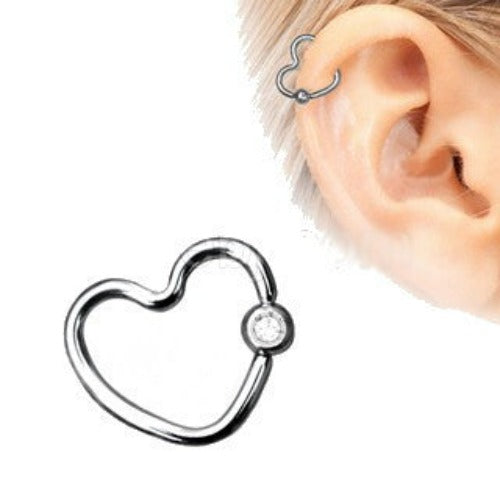 316L Stainless Steel Heart Captive Bead Ring with Clear CZ - Fashion Hut Jewelry