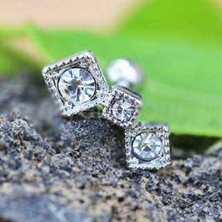 316L Stainless Steel Art of Brilliance Triple Square Drop Cartilage Earring | Fashion Hut Jewelry