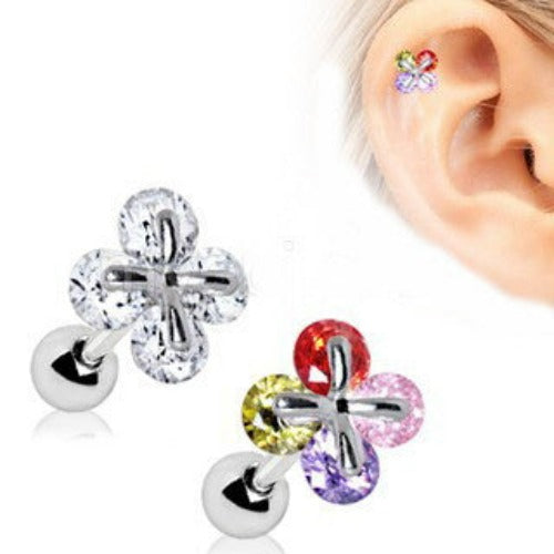 316L Stainless Steel Art of Brilliance Adorned Quatrefoil Cartilage Earring | Fashion Hut Jewelry