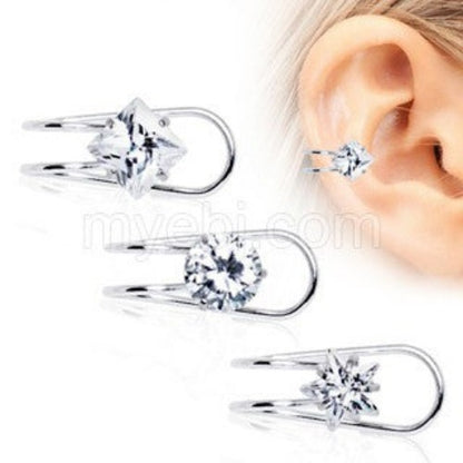 316L Stainless Steel Clip-On Cartilage Earring with Multi-Shaped CZ | Fashion Hut Jewelry