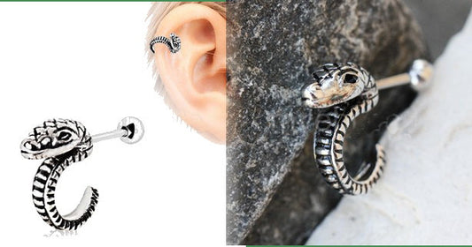 316L Stainless Steel Curved Snake Cartilage Earring - Fashion Hut Jewelry