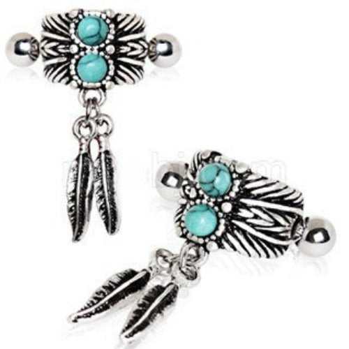 Turquoise & Feather Cartilage Cuff Earring | Fashion Hut Jewelry