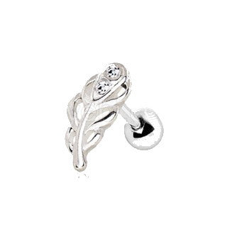 316L Stainless Steel Jeweled Leaf Cartilage Earring | Fashion Hut Jewelry