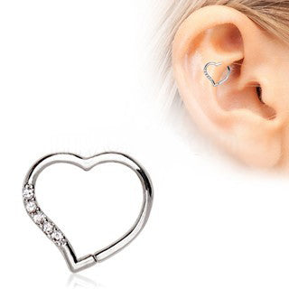 Annealed 316L Stainless Steel Jeweled Heart Cartilage Earring | Fashion Hut Jewelry