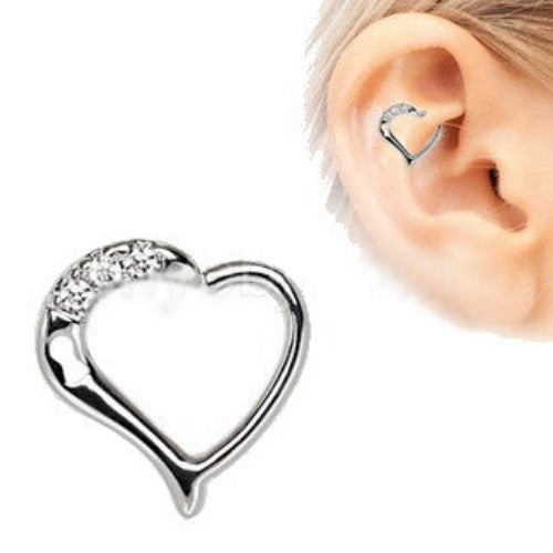 316L Stainless Steel Jeweled Heart Cartilage Tragus / Daith Earring with Keyhole | Fashion Hut Jewelry