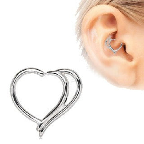 316L Stainless Steel Double Heart Cartilage Earring | Fashion Hut Jewelry
