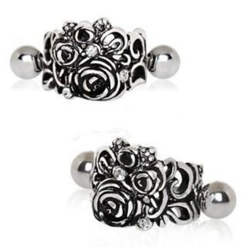 316L Stainless Steel Black Roses Cartilage Cuff Earring | Fashion Hut Jewelry