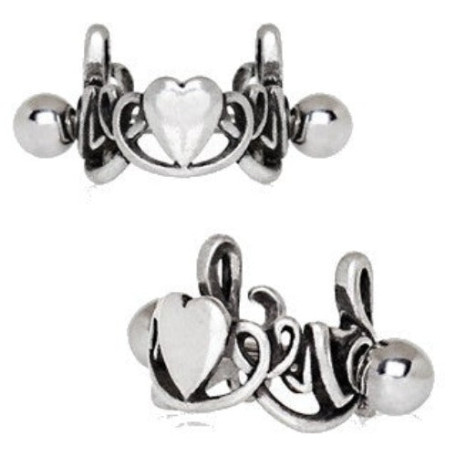316L Stainless Steel LOVE Script with Heart Cartilage Ear Cuff | Fashion Hut Jewelry