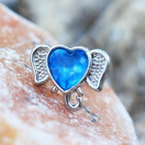 316L Stainless Steel Aqua Heart Elephant Cartilage Earring | Fashion Hut Jewelry