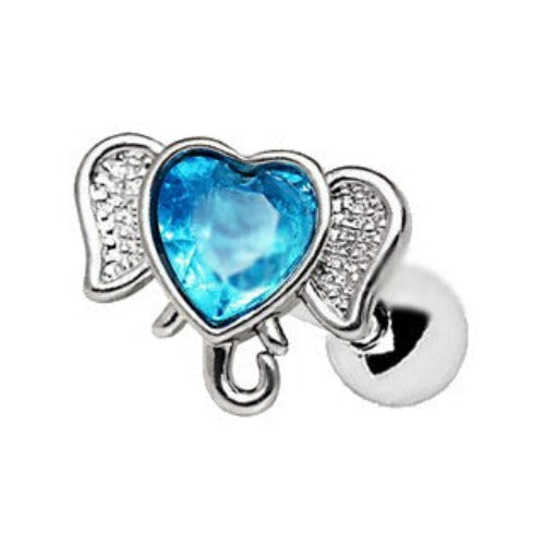 316L Stainless Steel Aqua Heart Elephant Cartilage Earring | Fashion Hut Jewelry