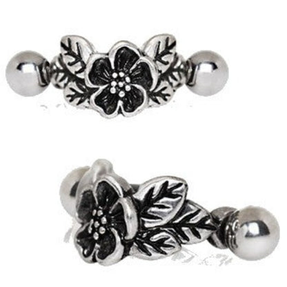 316L Stainless Steel Hibiscus Flower Cartilage Cuff Earring | Fashion Hut Jewelry