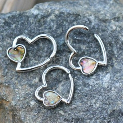 316L Stainless Steel Abalone Shell Heart Annealed Cartilage Earring | Fashion Hut Jewelry