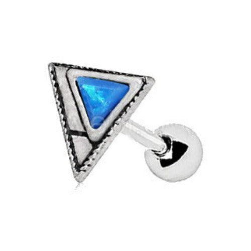 316L Stainless Steel Blue Synthetic Opal Triangle Cartilage Earring | Fashion Hut Jewelry