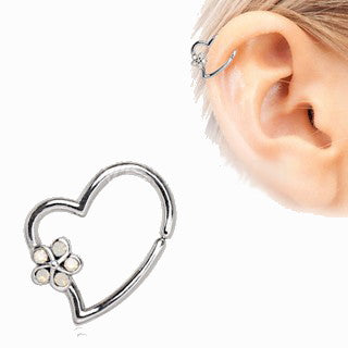 316L Stainless Steel Synthetic Opal Flower Heart Annealed Cartilage Earring | Fashion Hut Jewelry