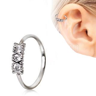 316L Stainless Steel Synthetic Triple CZ Cartilage Earring / Nose Hoop Ring | Fashion Hut Jewelry