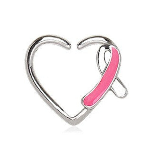 316L Stainless Steel Pink Ribbon Heart Cartilage Earring | Fashion Hut Jewelry