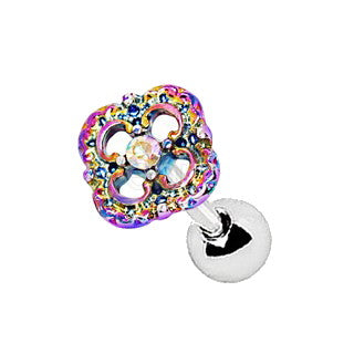 316L Stainless Steel Rainbow PVD Plated Flower Cartilage Earring | Fashion Hut Jewelry