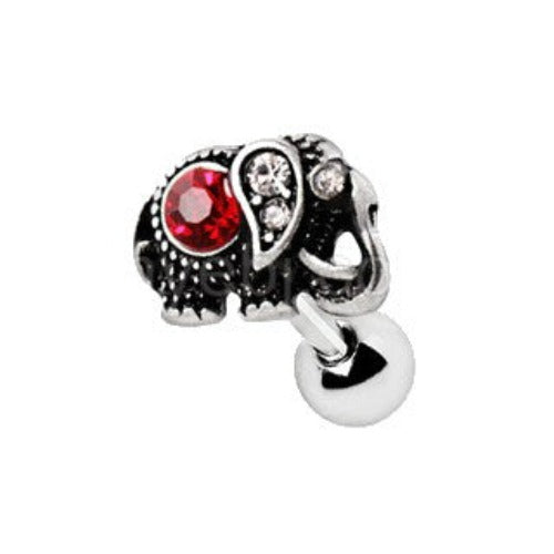 316L Stainless Steel Ruby Red Jeweled Elephant Cartilage Earring | Fashion Hut Jewelry