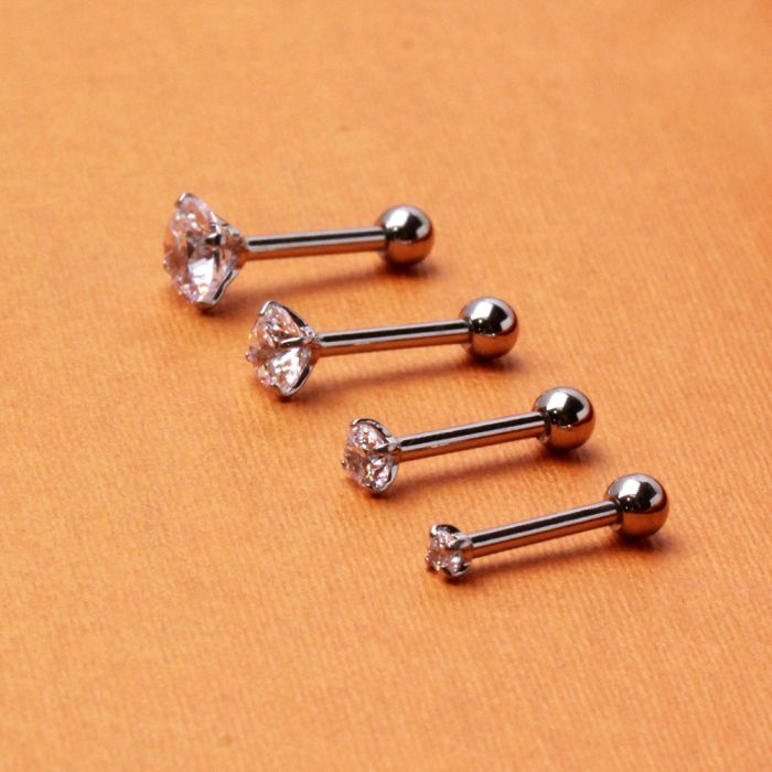 316L Stainless Steel Prong Set CZ Triple Helix / Cartilage Earring