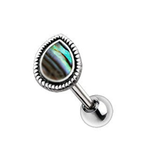 Abalone Shell Inlay Teardrop Cartilage Earring - Fashion Hut Jewelry