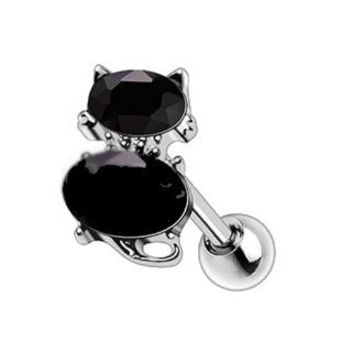 316L Stainless Steel Fancy Black Cat Cartilage Earring | Fashion Hut Jewelry